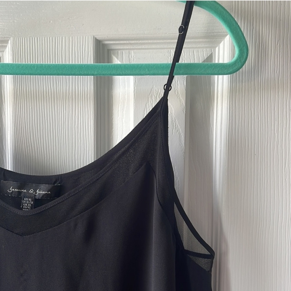 🕷️🖤🕷️ Fabulous Onyx Black Solid & Sexy Mesh Camisole Tank Top Blouse - XL - Picture 4 of 11